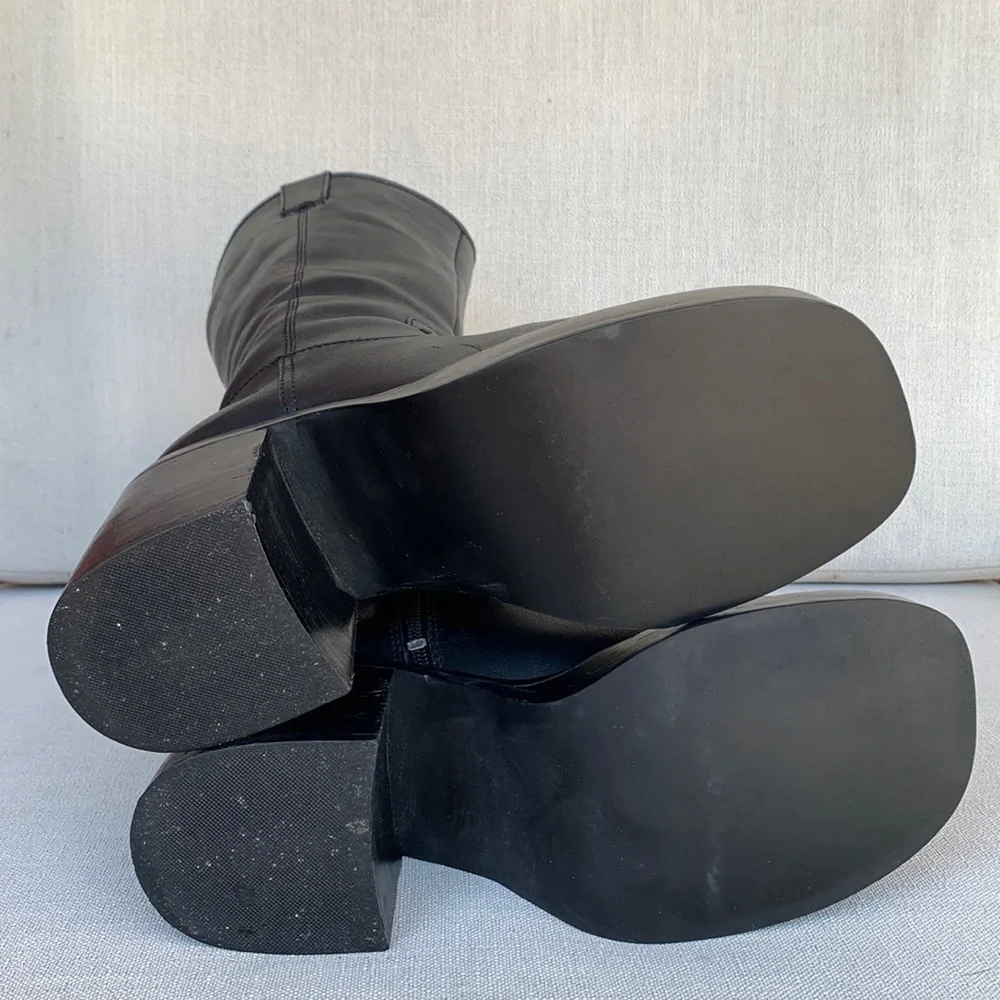 FRYE Vintage Y2K Dorian Platform Chunky Heel Tall Black Zippered Boots, Size 9 - Picture 7 of 13